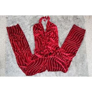 Red Velvet Sequin Dance Romper